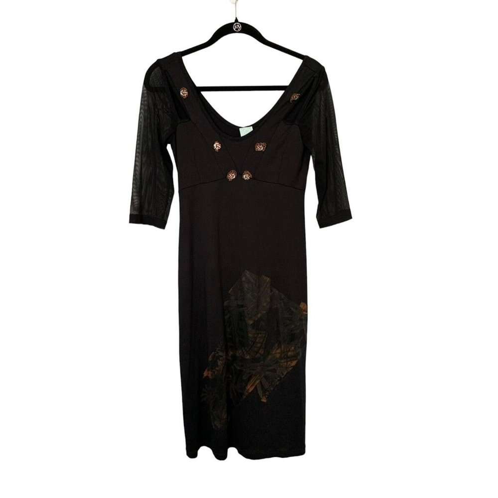 Le Gatte Jeans dress mesh sleeves black USA size 10 Made‎ in Italy
